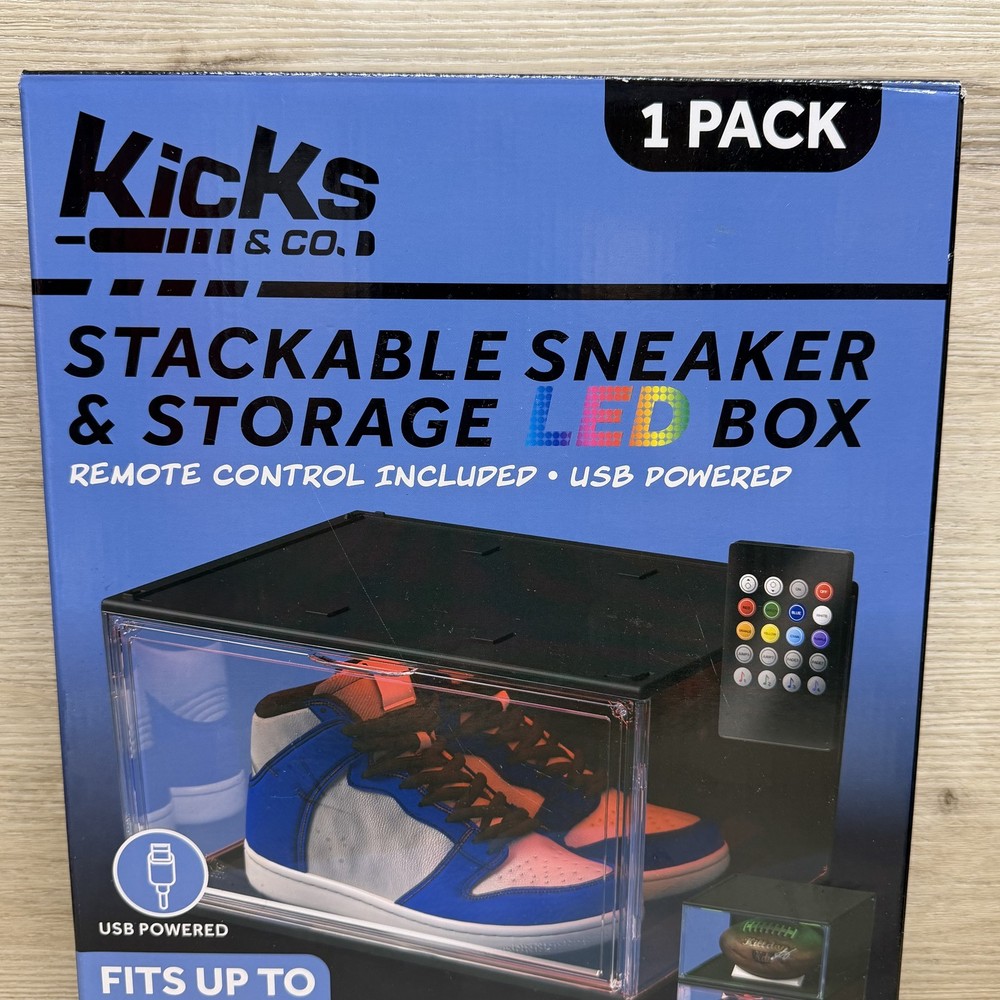 2 Pack Kicks & Co. Stackable LED Sneaker Storage Boxes Display Case USB Powered