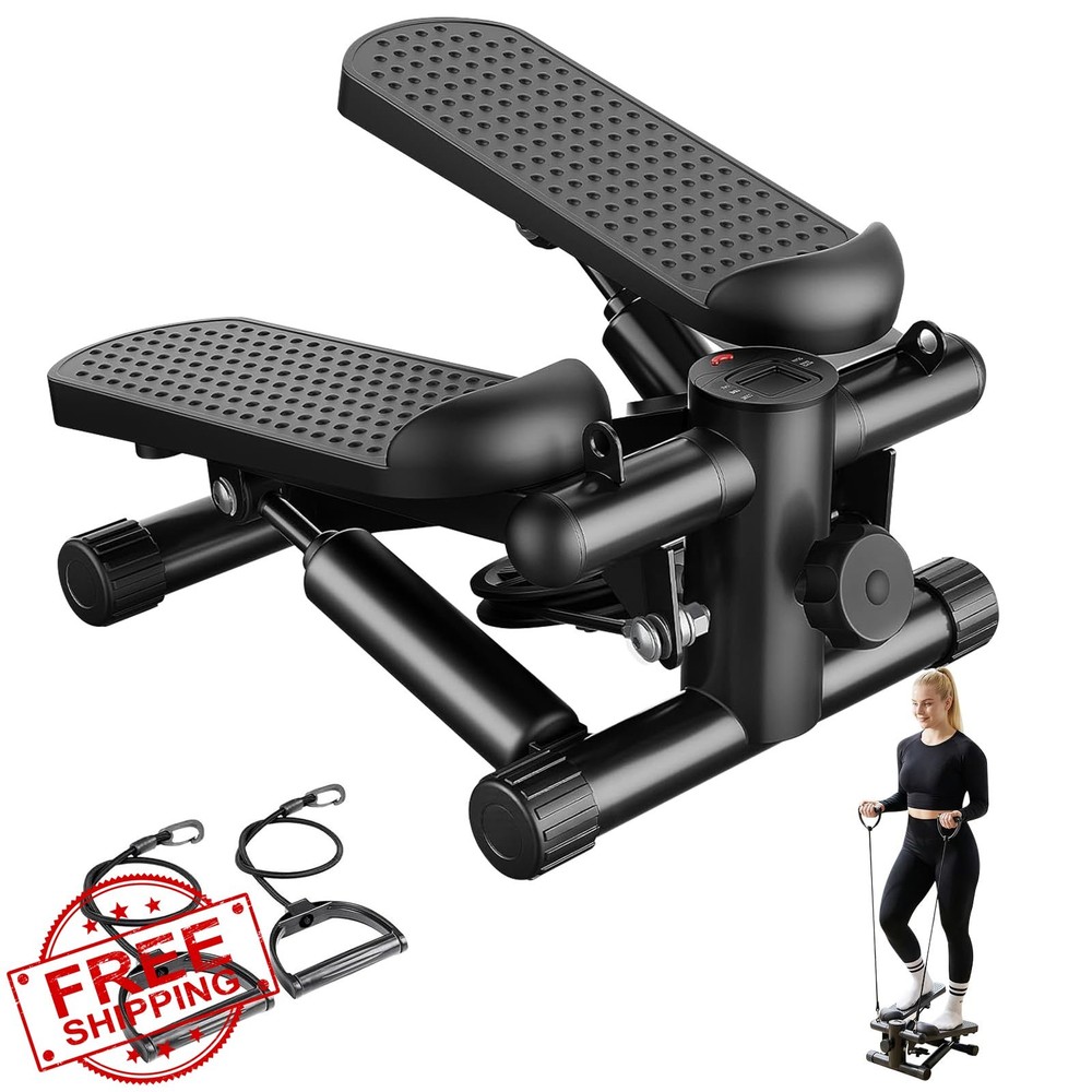 Mini Stair Stepper Exercise Machine Resistance Bands LCD Black