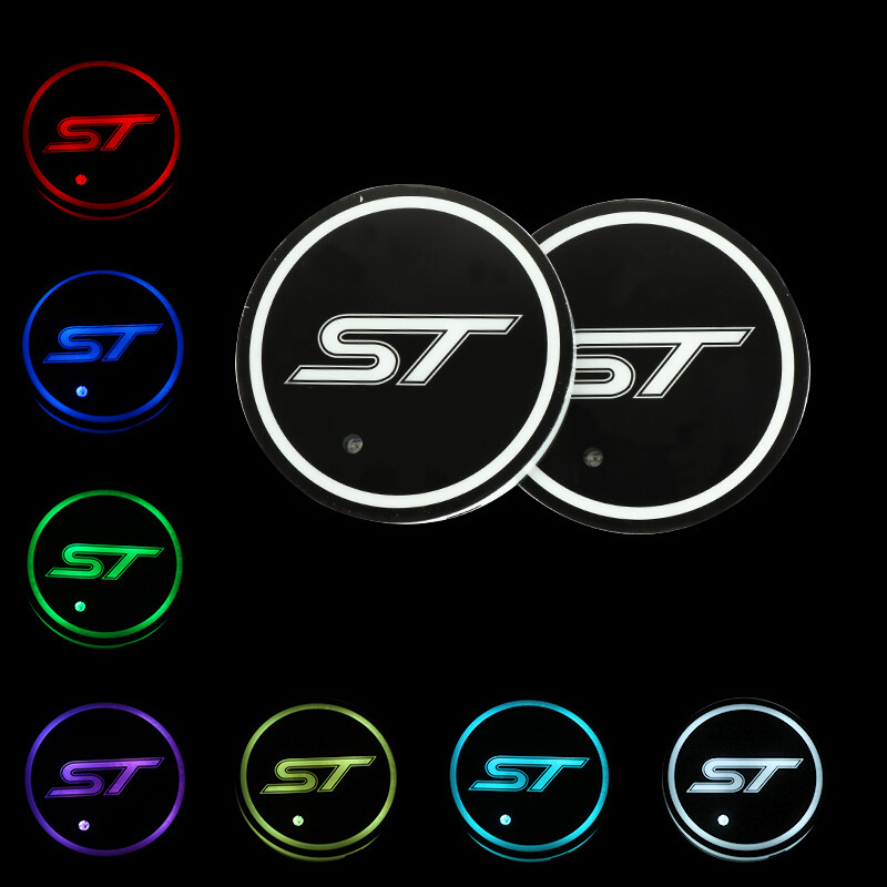 2PCS ST Racing Switchable Seven Colorful LED Car Cup Holder Mat Coaster Pad