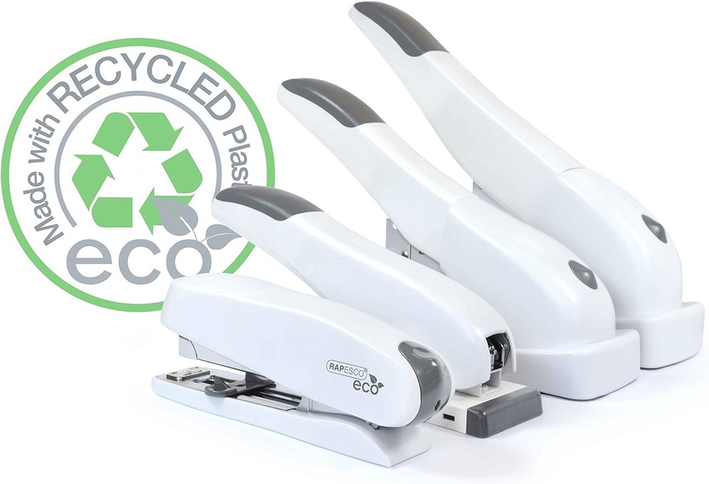 Rapesco 1390 ECO Spinna Front Loading Stapler, 50 Sheet Capacity, Soft White