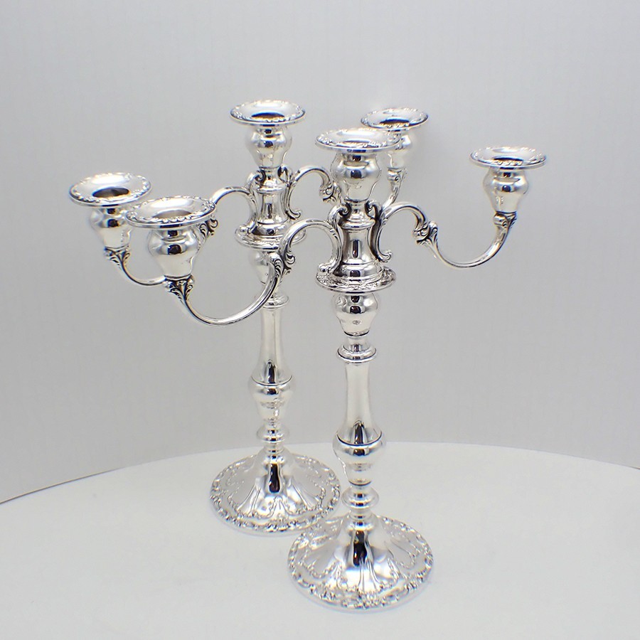 Chantilly Duchess Three Light Candelabra Pair Gorham Nr 750 Sterling Silver