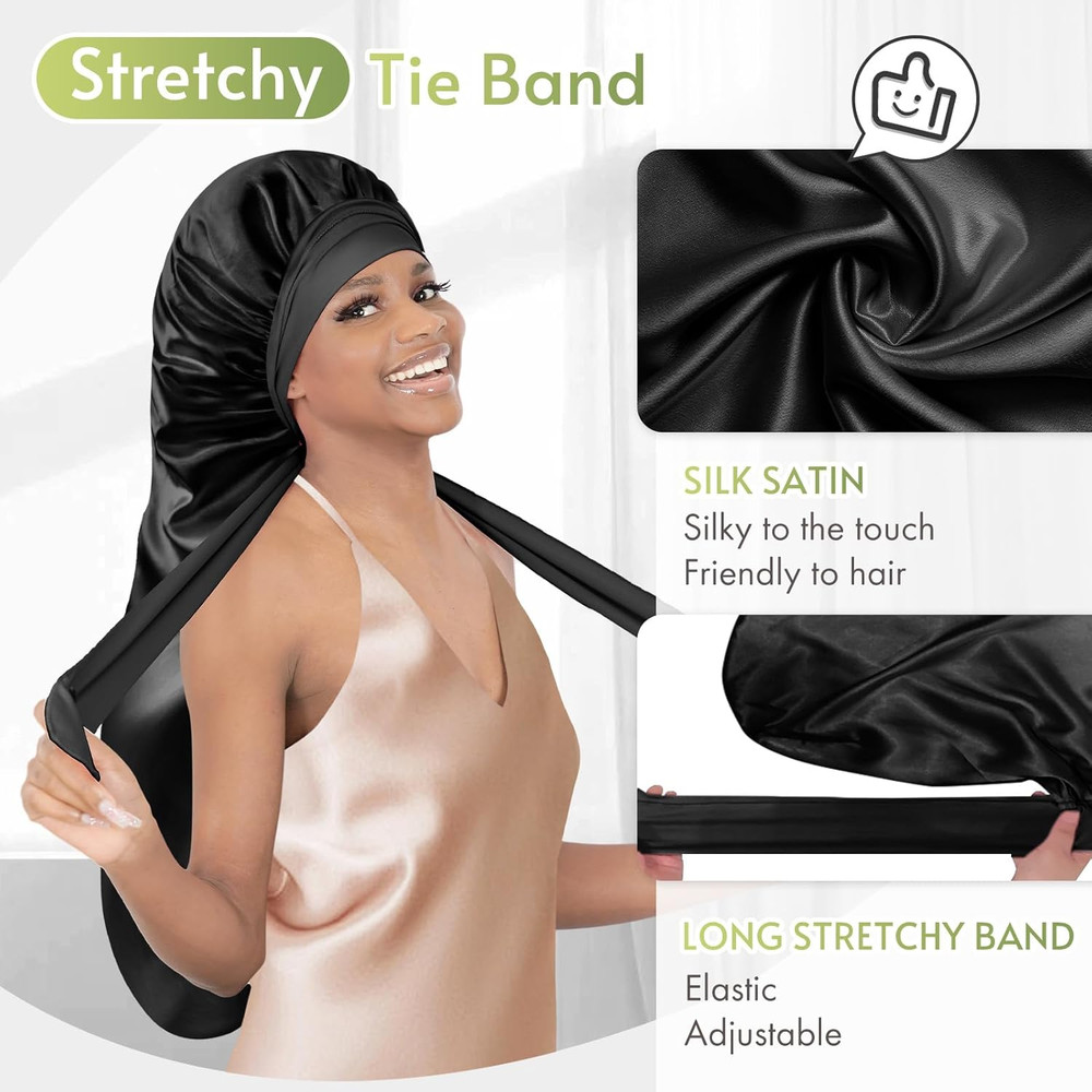 BONNET QUEEN Braid Bonnet Foldable Extra Long Bonnet for Braids Silk Bonnet Sati
