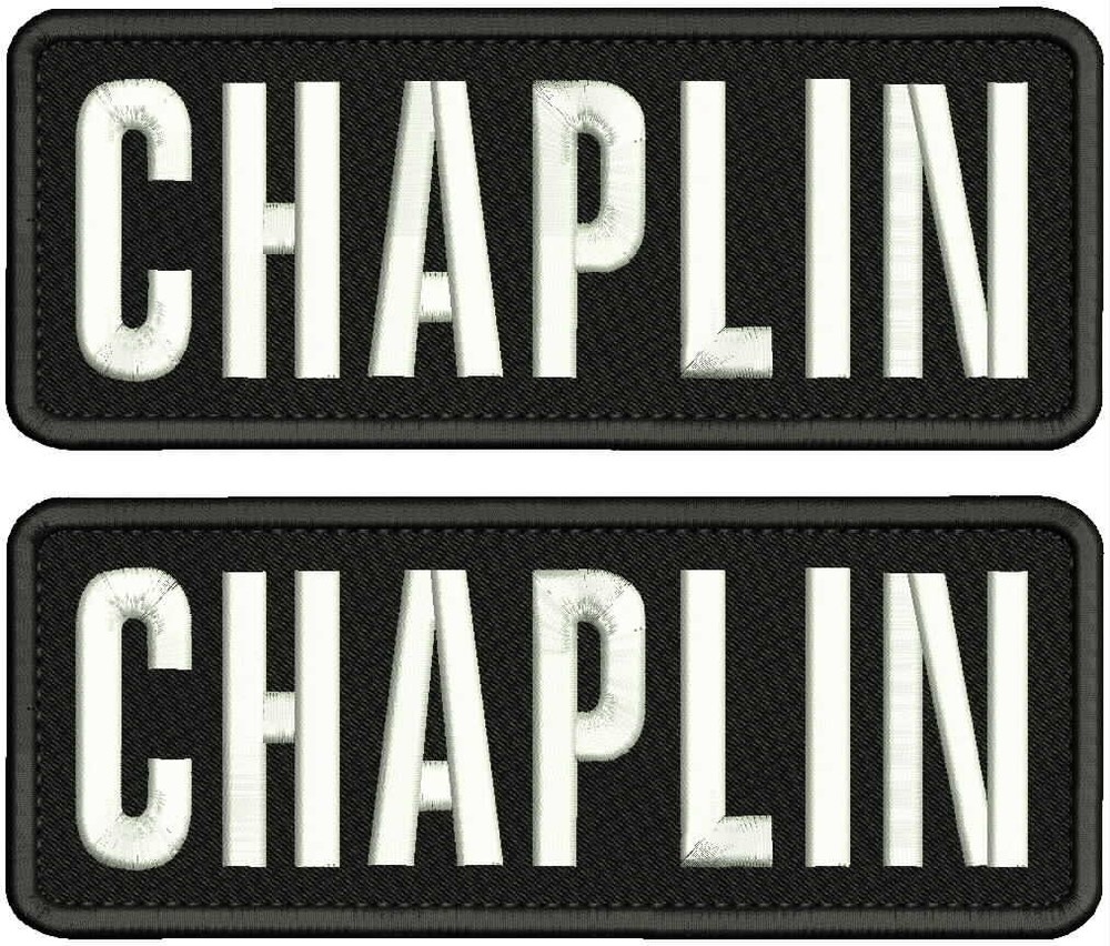 CHAPLIN 2 EMBROIDERY PATCHES 3X8'' HOOK ON BACK BLK/WHITE