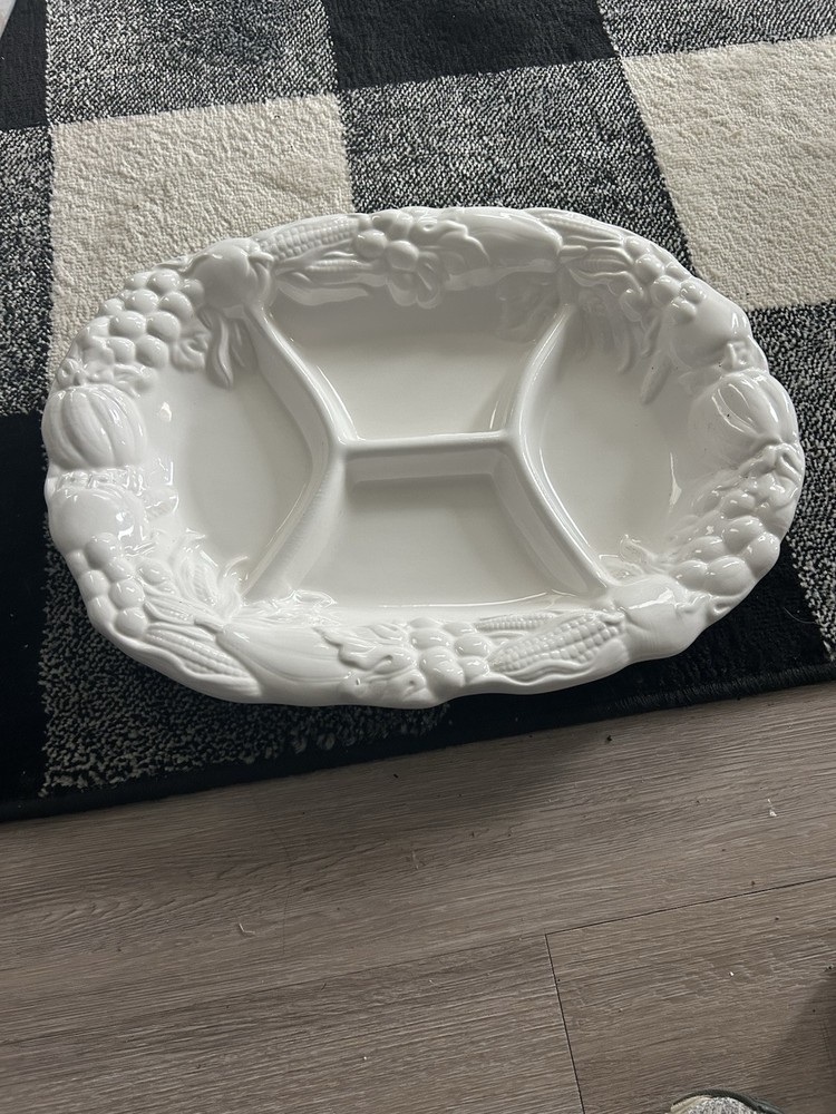 OBLONG ceramic VEGETABLE DIVIDED SERVING PLATTER