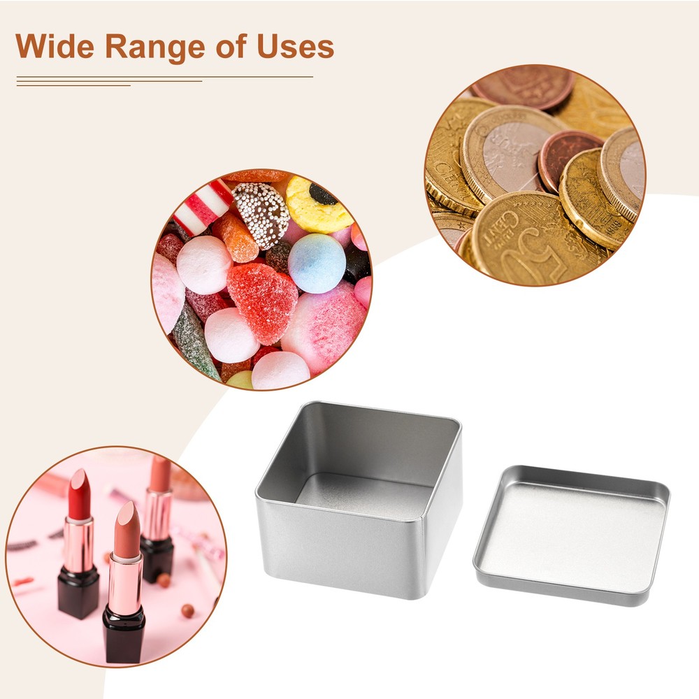 Metal Tin Box 3.66"x3.66"x2.17" Rectangular Empty Tinplate Containers Silver