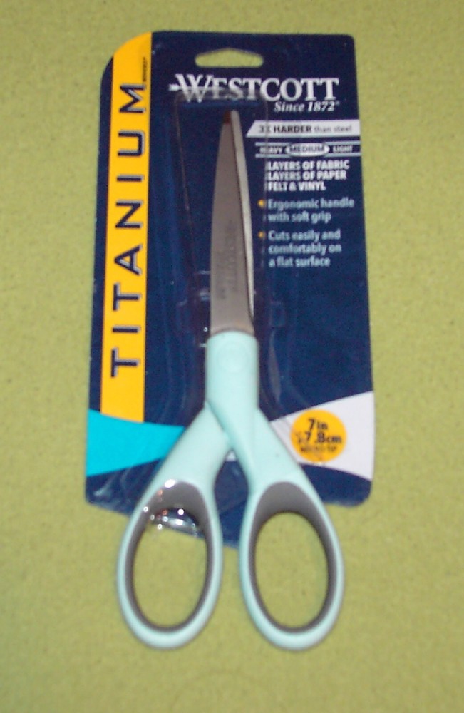 WESTCOTT 7 INCH MEDIUM SCISSORS - LIGHT BLUE/GRAY HANDLE 3X HARDER THAN STEEL #E