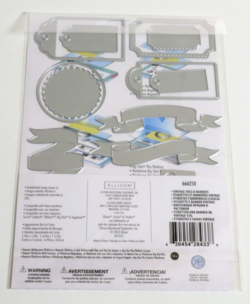 NEW Sizzix VINTAGE LABELS & BANNERS 12pc Thinlits Dies 666250 Tags & Accent Pcs.