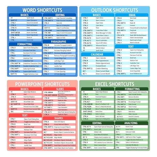 4 PCS Office Suite Hotkey Reference Guide Windows Shortcuts Stickers Office