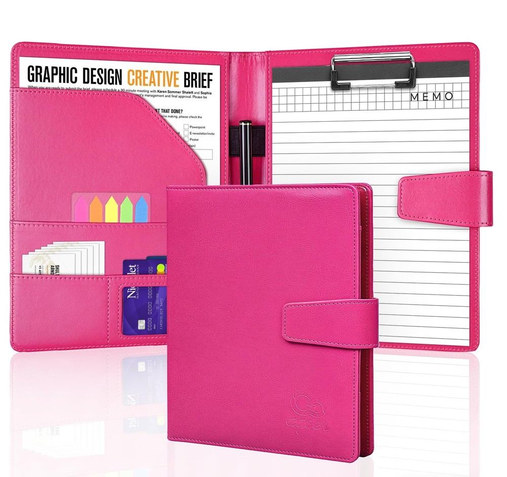 Agoer A5 Clipboard Folder Padfolio Portfolio,Leather Storage Pink