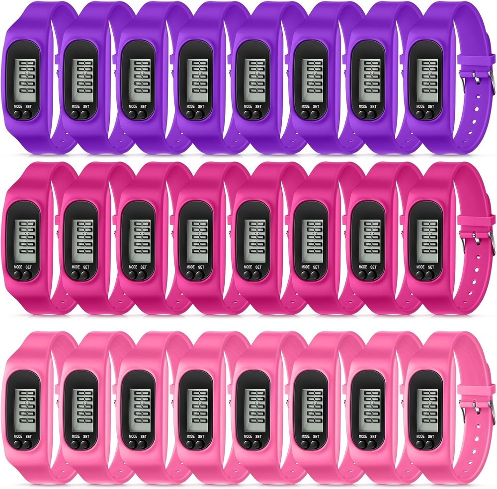 12-Pack Silicone Pedometer Bracelets Step Counter for Walking