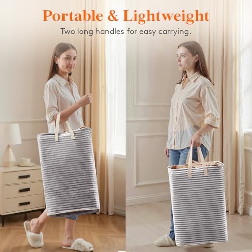 Large Collapsible Laundry Hamper, Tall Foldable Dirty Clothes 75L Black