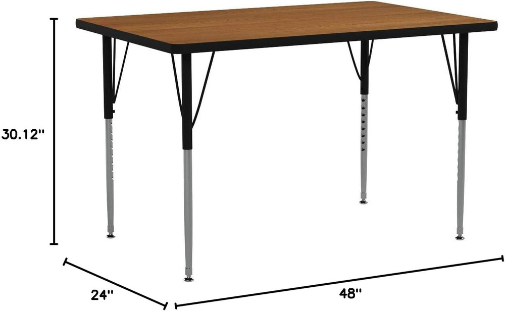 24''W X 48''L Rectangular Oak Thermal Laminate Activity Table - Standard Height
