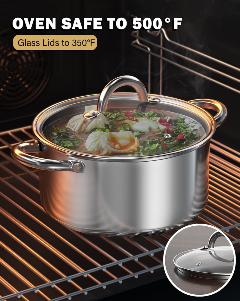 Cook N Home Kitchen Cookware Sets, 12-Piece Basic Stainless Steel Pots and P...
