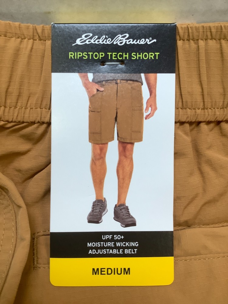 Eddie Bauer Men's Ripstop Tech Pull On Short, Medium, Brown, Free Shipping!!!
