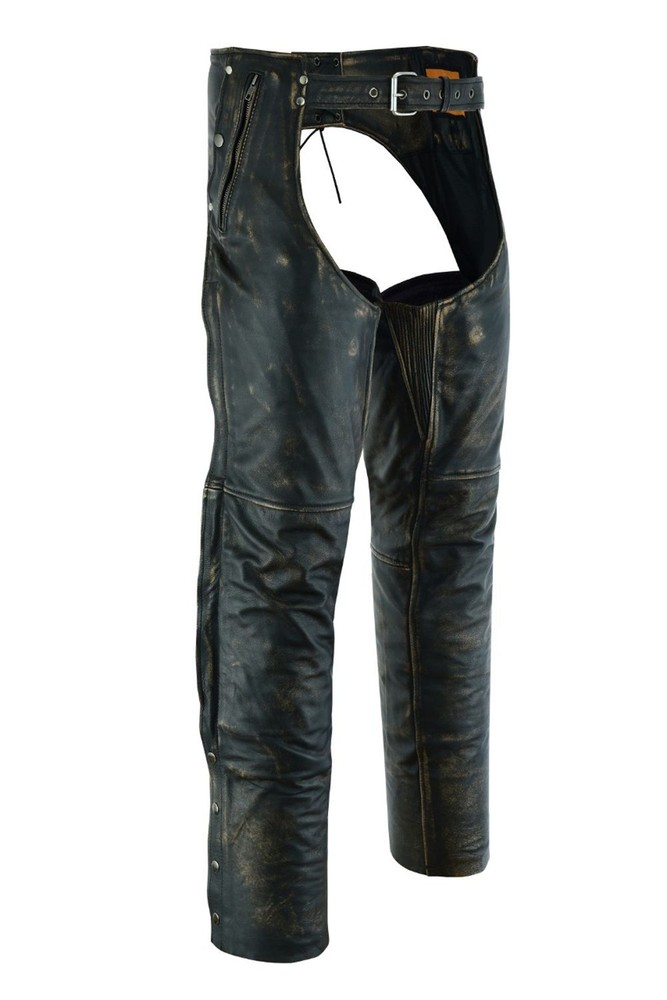 Premium Men's Distressed Brown Genuine Leather Biker Soft Mesh Lining Chaps