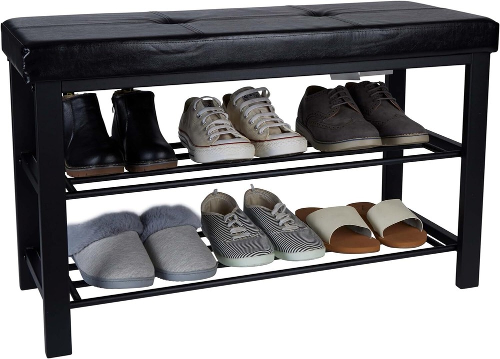 Simplify Storage Bench, Shoe Rack, Ottoman, Tufted, Padded Seating for Black