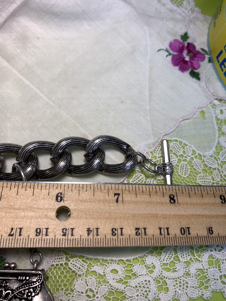 Silver Tone Chunky Statement Purse Charms Bracelet BR-45
