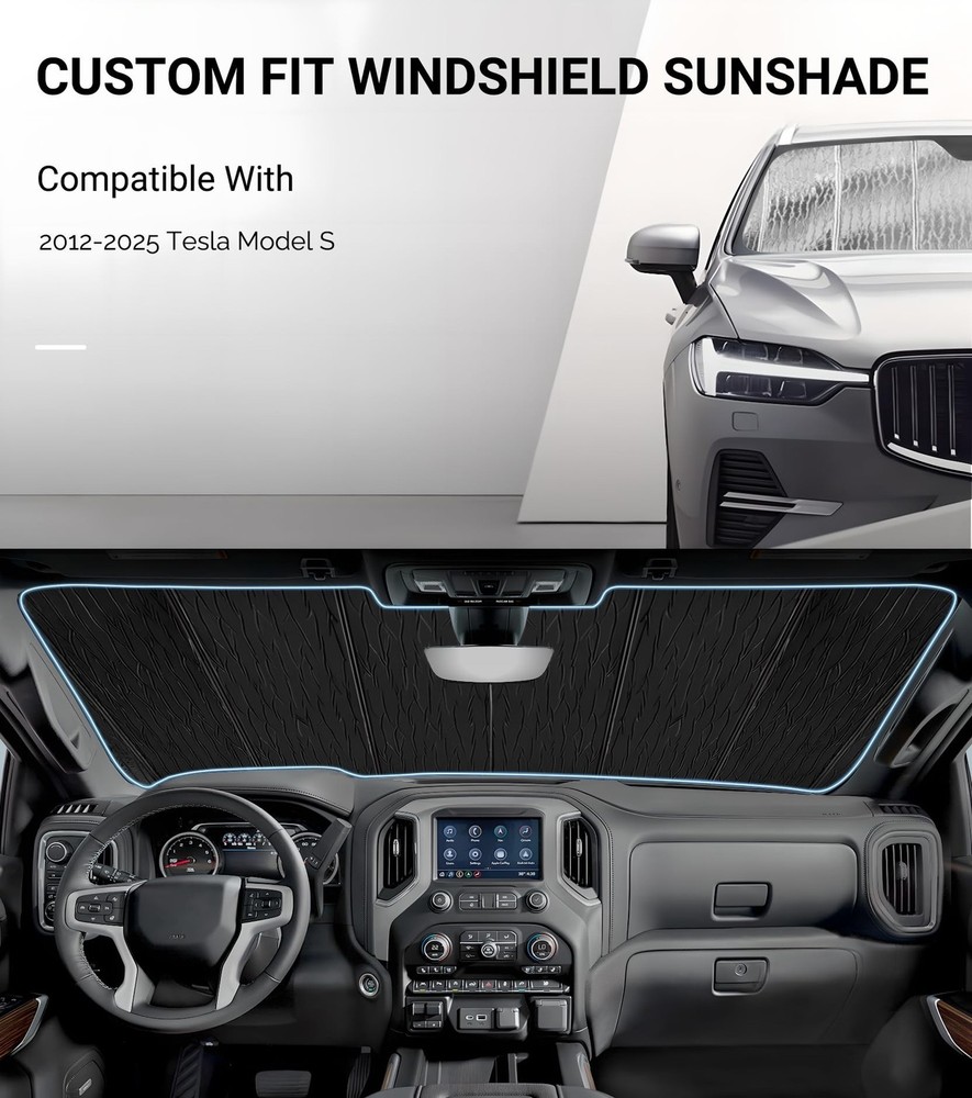 Windshield Sunshade for Tesla Model S 2012-2025, Custom Front Windo... Fast Ship
