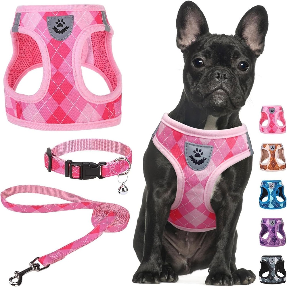 Small Dog Harness & Leash Collar Set Step in No Pull Soft Mesh Dog Harnesses