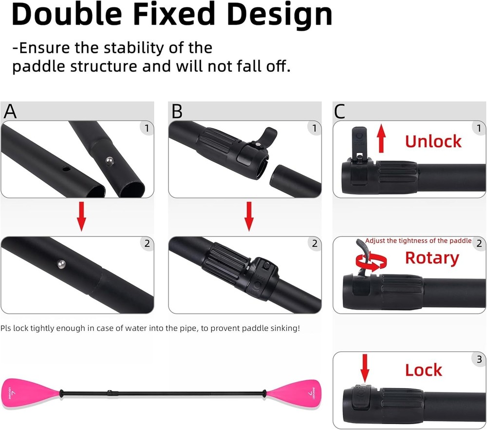 SUP Paddle 4-Piece Adjustable Kayak Paddle Floating Lightweight Paddle Board ...