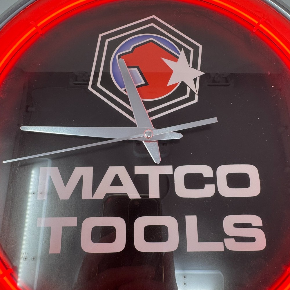 Rare Matco Tools Red Neon Light Wall Clock 13 Inch (Broken Clock)