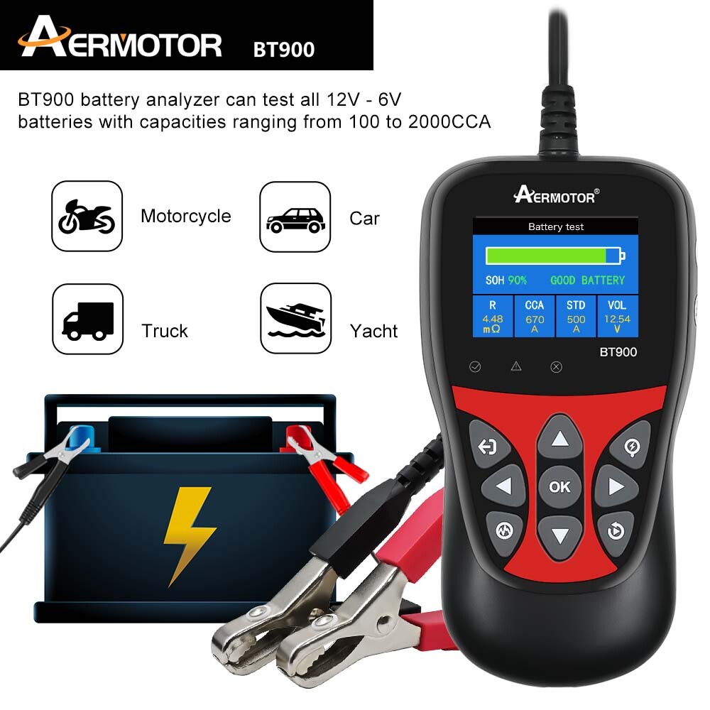 AERMOTOR BT900 Digital Battery Analyzer 6/12V Battery Load Tester 100~2000CCA