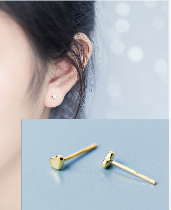 18K Gold Plated Sterling Silver Heart Tiny Post Stud Earrings 3x4mm Gift PE18