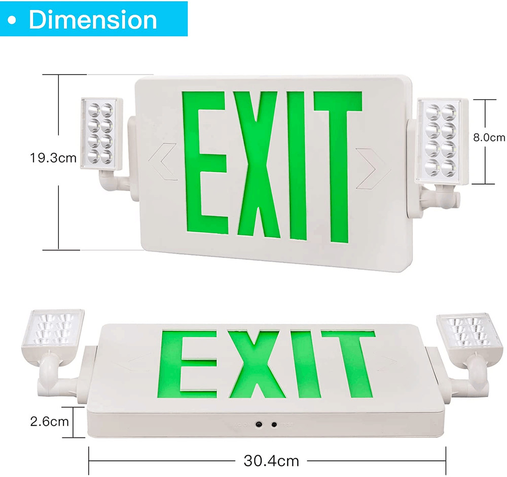 UL Listed 2 Packs Led Green Exit Sign Combo with Battery Backup Exit Lighting.