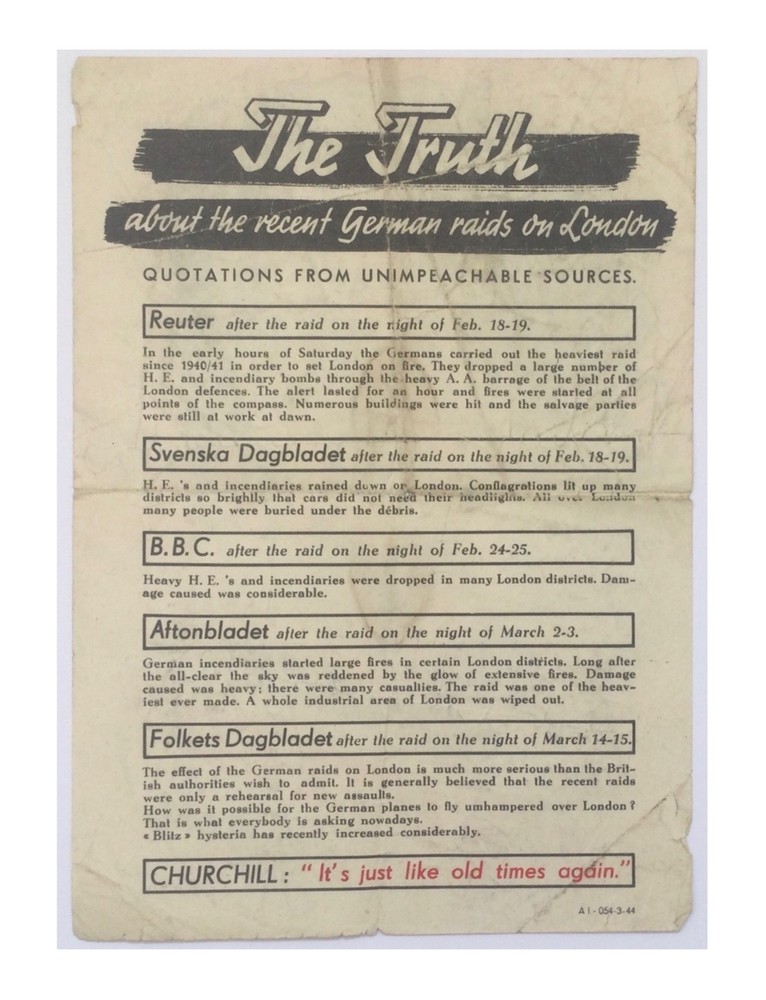 WW2 German Aerial Propaganda Leaflet. - Code AI-054-3-44. - Operation Steinbock.