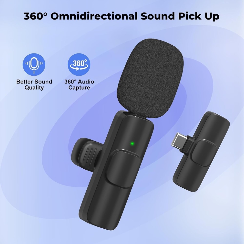 Omnidirectional Wireless Microphone for Podcasts - iPhone & Android Compatible