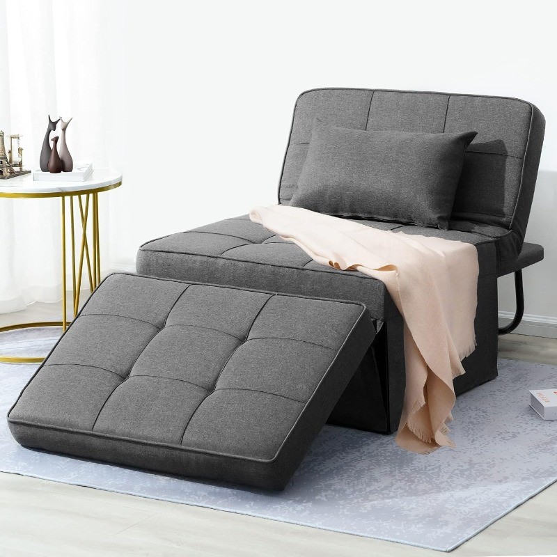 Set of 4 in 1 Multi-Function Folding Ottoman Breathable Linen Couch Sofa Bed