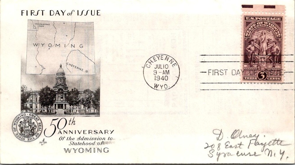FDC 1940 SC #897 Artcraft Cachet - Cheyenne WYO - Single- J15675