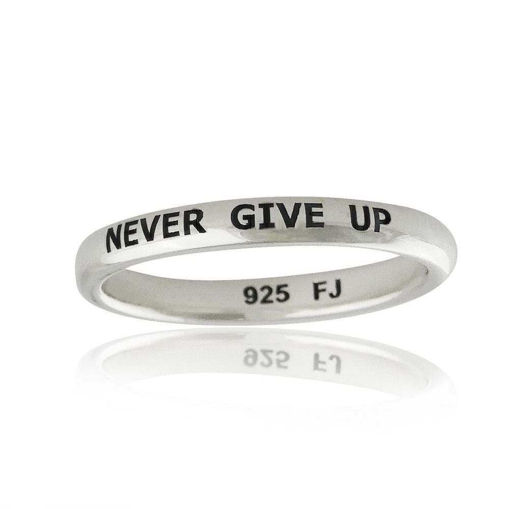 Never Give Up Ring - 925 Sterling Silver-Affirmation Stackable Band Motivational