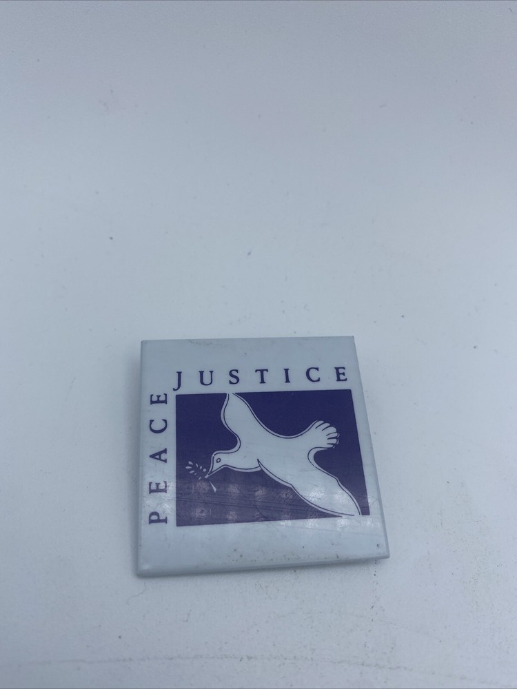 PEACE JUSTICE Dove Button Pinback 1983 St John Gallery Protest War Human Rights