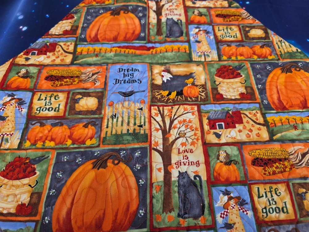 Handmade Quilted table topper Fall Halloween Thanksgiving pumpkins trees