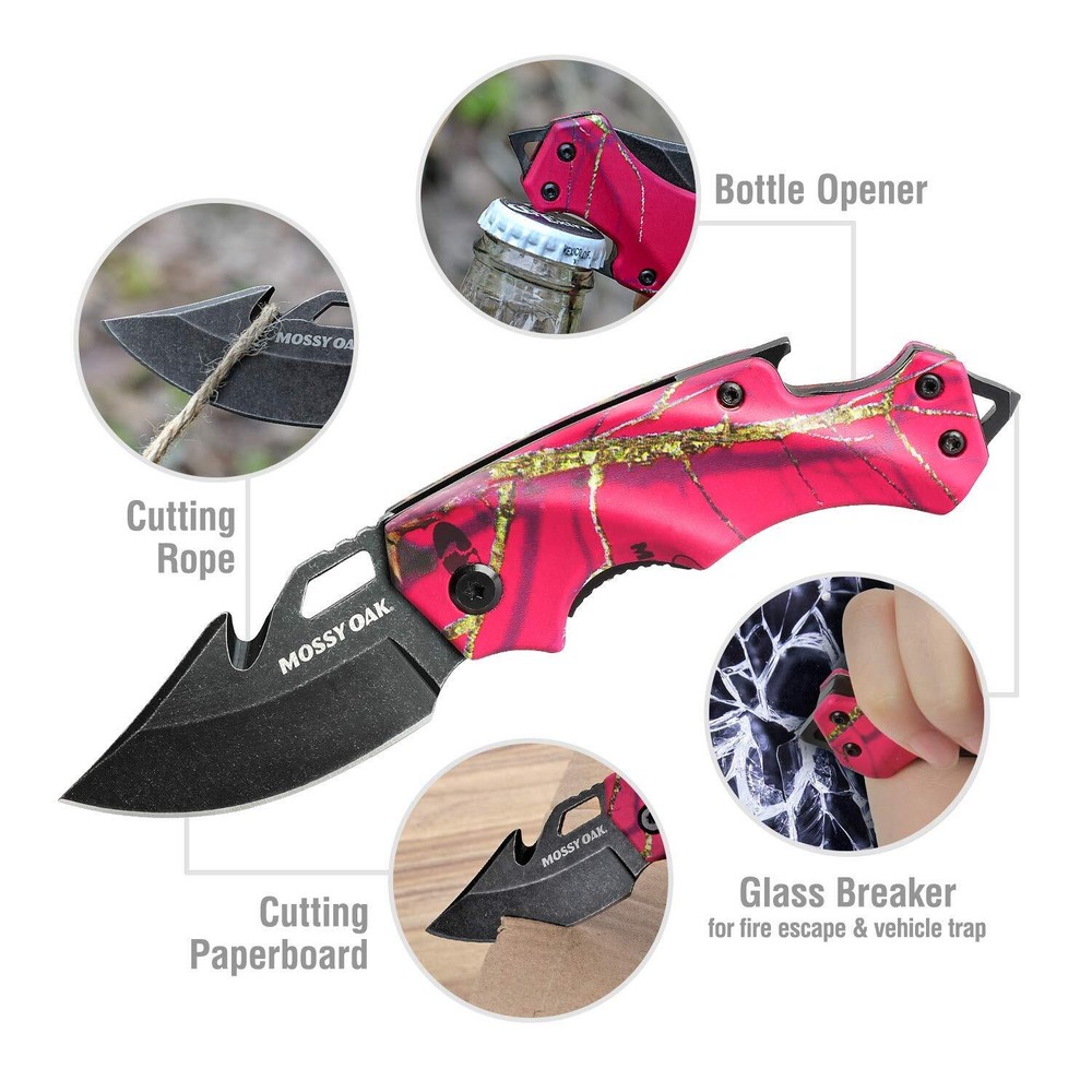 Mossy Oak Mini Folding Pocket Knife Multitool Drop Point Blade EDC Bottle Opener