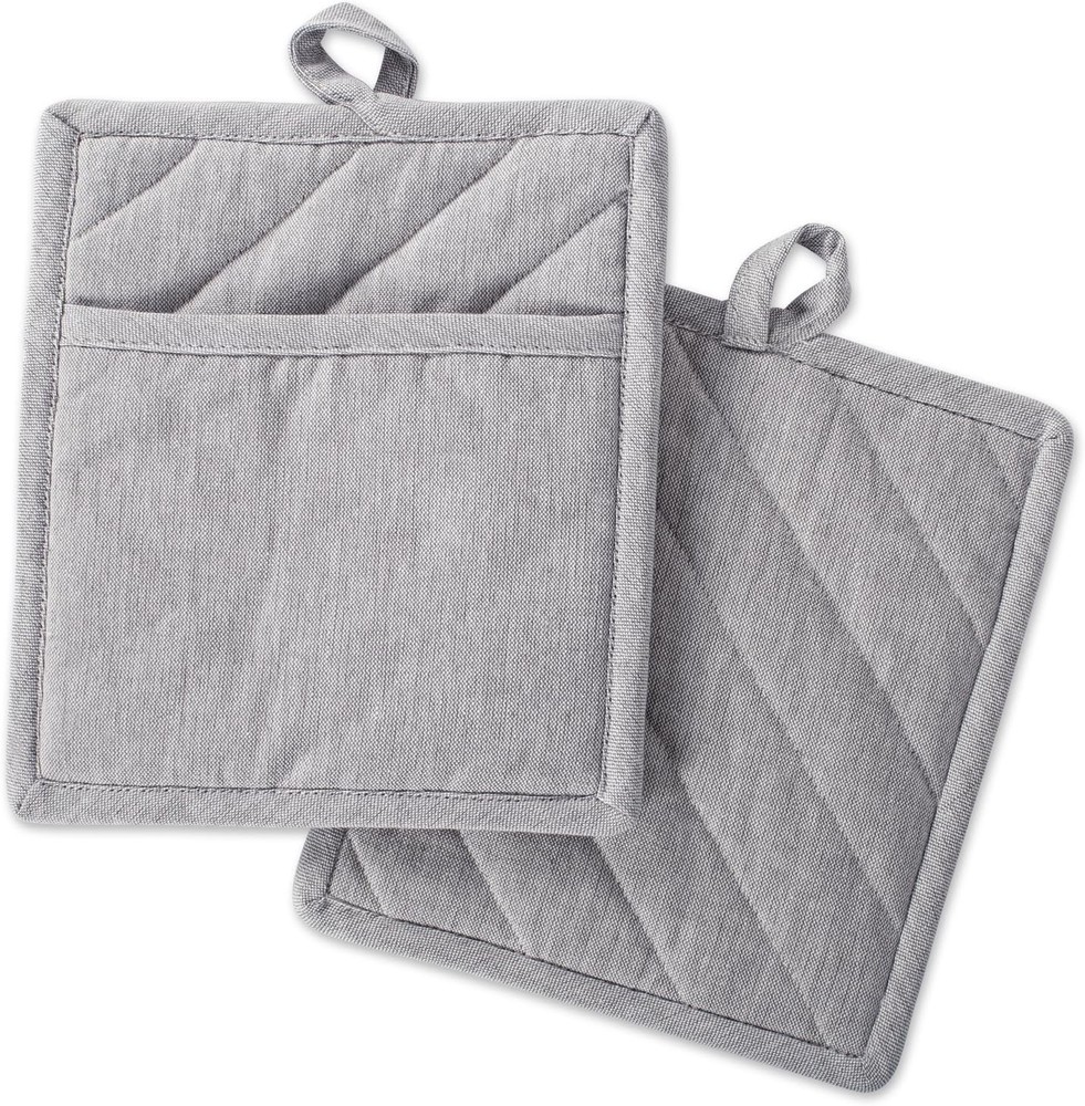 DII 100% Cotton Solid Chambray Kitchen Set, Potholders, Gray
