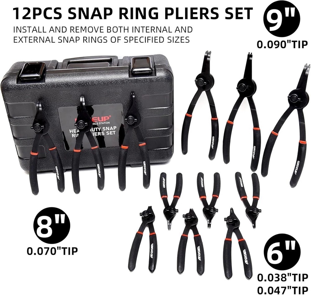 Professional Grade Snap Ring Pliers - 12 Piece Set