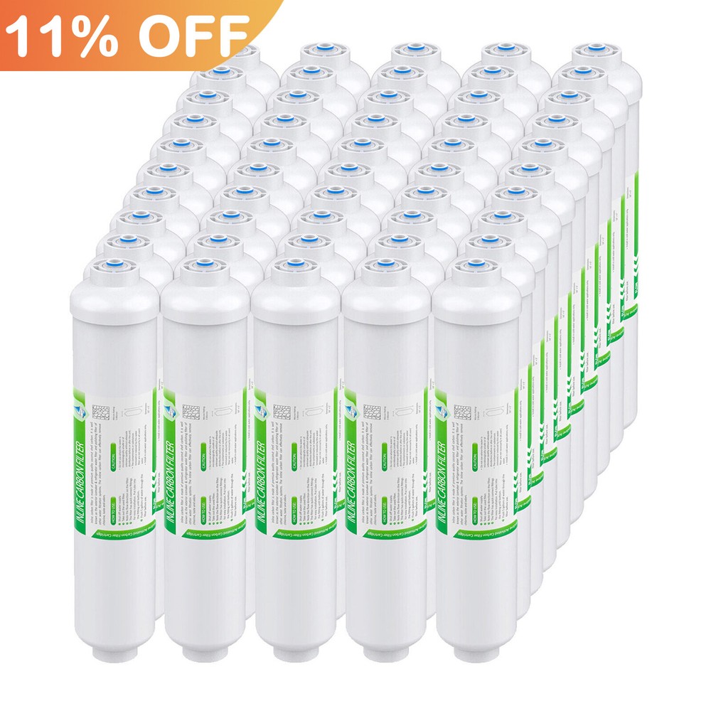50 Pack 10"x2" T33 Inline Post Carbon Polishing Water Filter 1/4" Quick Connect