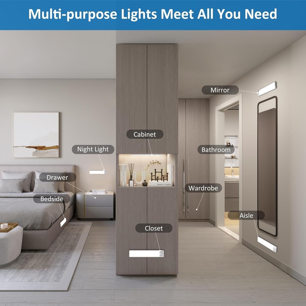 Rechargeable Motion Sensor Under Cabinet LED Light Bar 2-Pack, Cool White