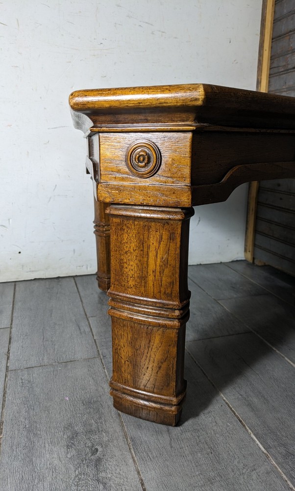 Vintage Rustic Carved Oak Wood Triangular Side Table Spanish Colonial Style