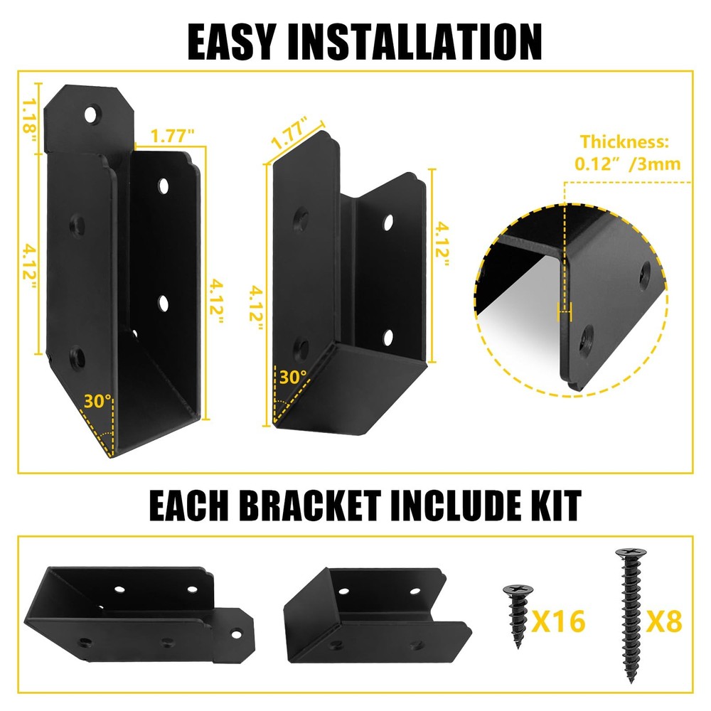 30 Degree Stair Railing Bracket Connectors,U-Shaped Conclaled Brackets for 2"...