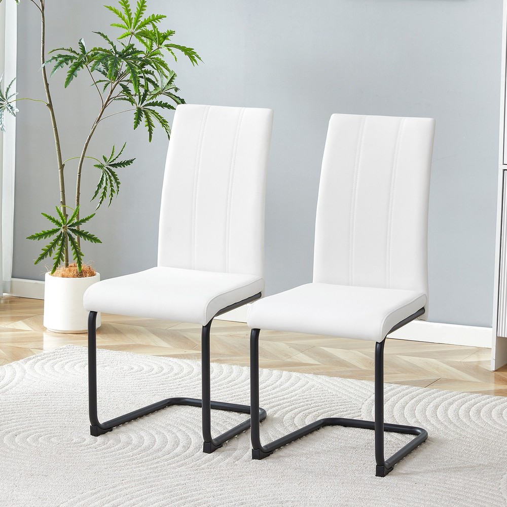 2-Pack White PU Upholstered Dining Chairs - Modern Kitchen Side Chairs with St