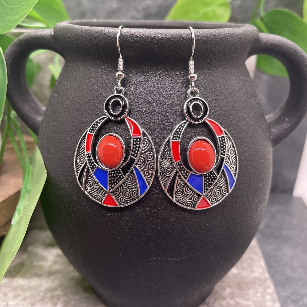 2” Silver-tone Boho Retro Earring Set Drop Dangle New Free Ship B6354