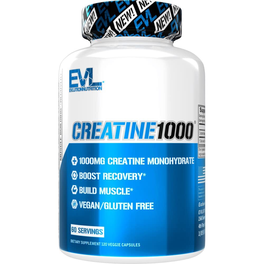 Evlution Pure Creatine Monohydrate Capsules 1000mg Pre and Post Workout