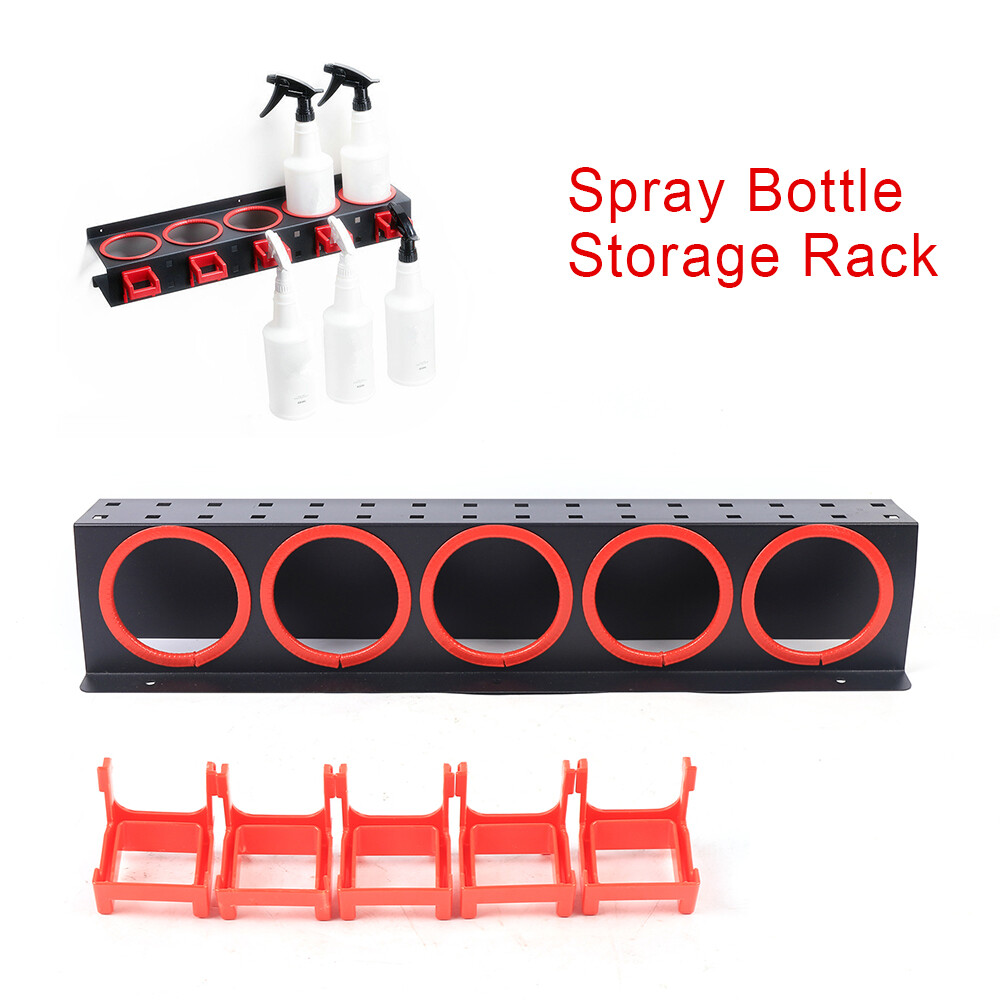 Spray Bottle Holder Aerosol Can Storage Rack Wall Mounted Van Garage 5 Hooks