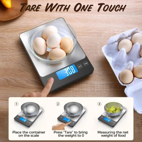 NASA-Grade 33lb Digital Kitchen Scale, Precisely Measures Grams Silver Black
