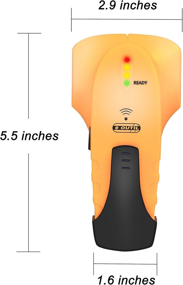 Compact Battery-Powered Stud Finder with Audio Alert and LED Display – Yellow