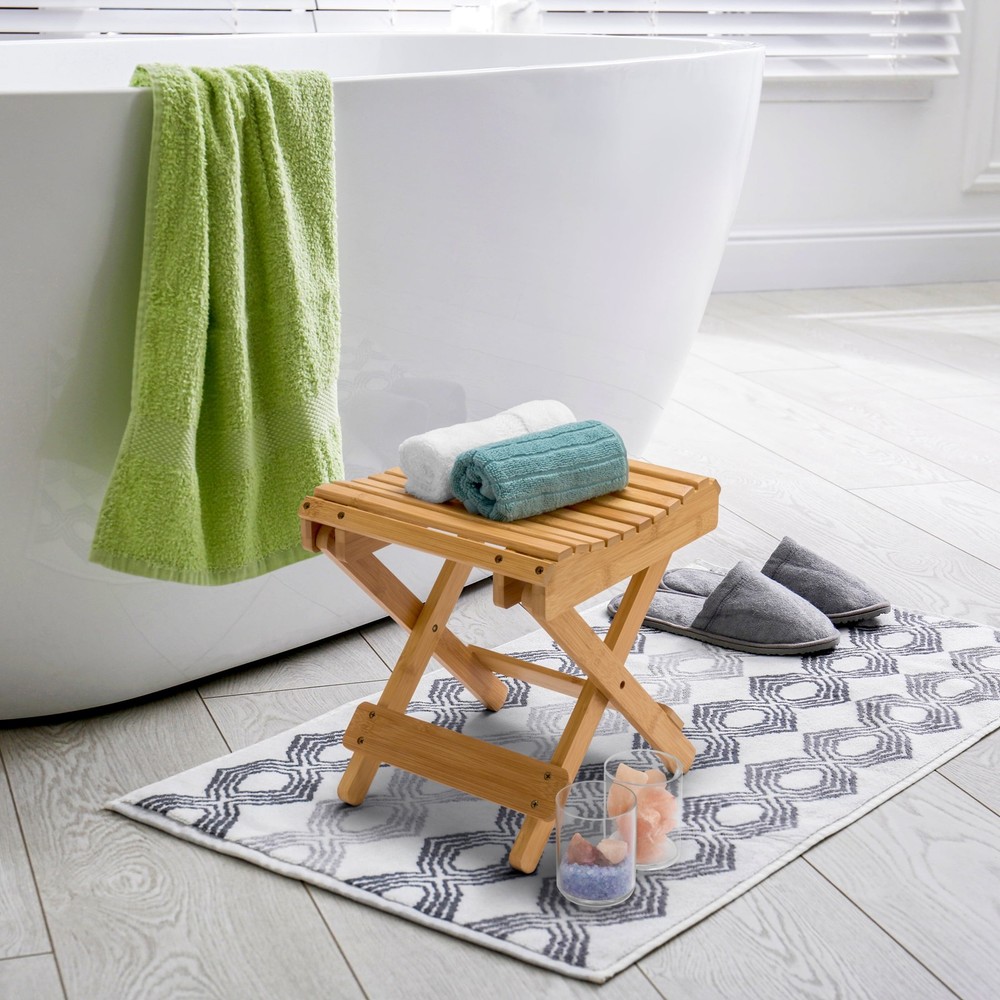 Bamboo Folding Step Stool Bench Natural