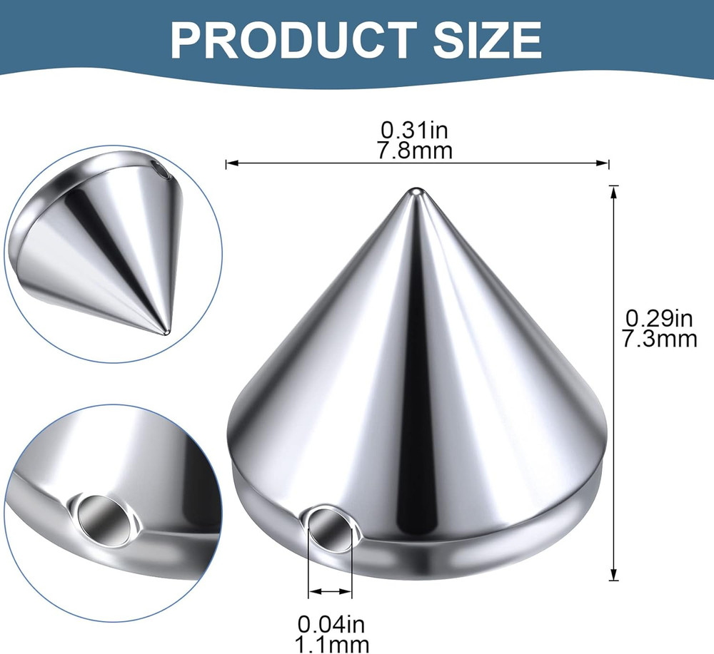 440PCS 8Mm Silver ABS Bullet Spike Cone Studs, Rivets Cone Spike Studs Beads, Fl